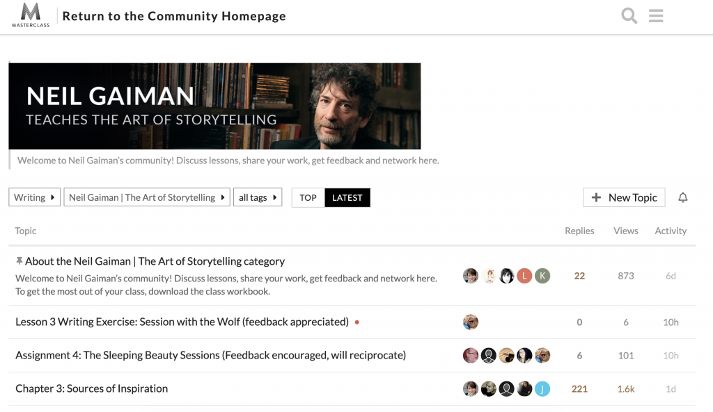 Gaiman masterclass community forum