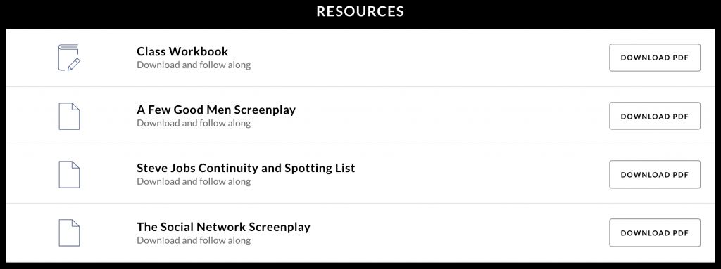 Resources from the Aaron Sorkin MasterClass 