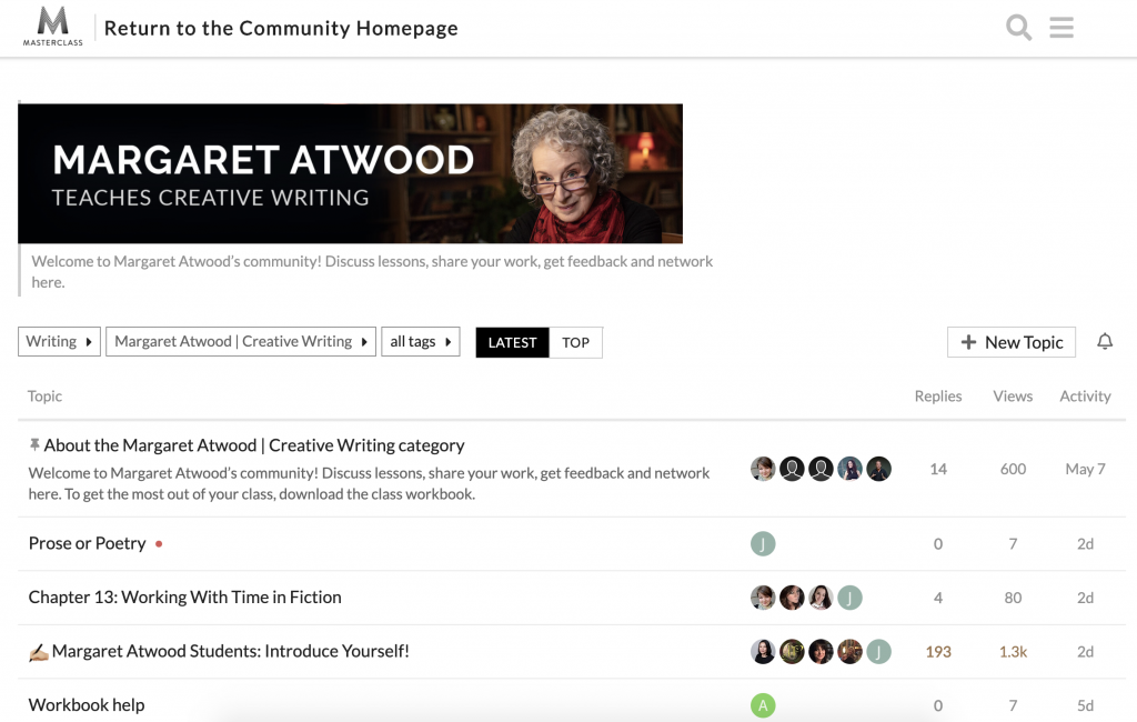 Margaret Atwood MasterClass Community Forum 