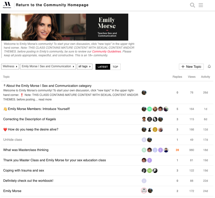 Emily Morse MasterClass Community Page