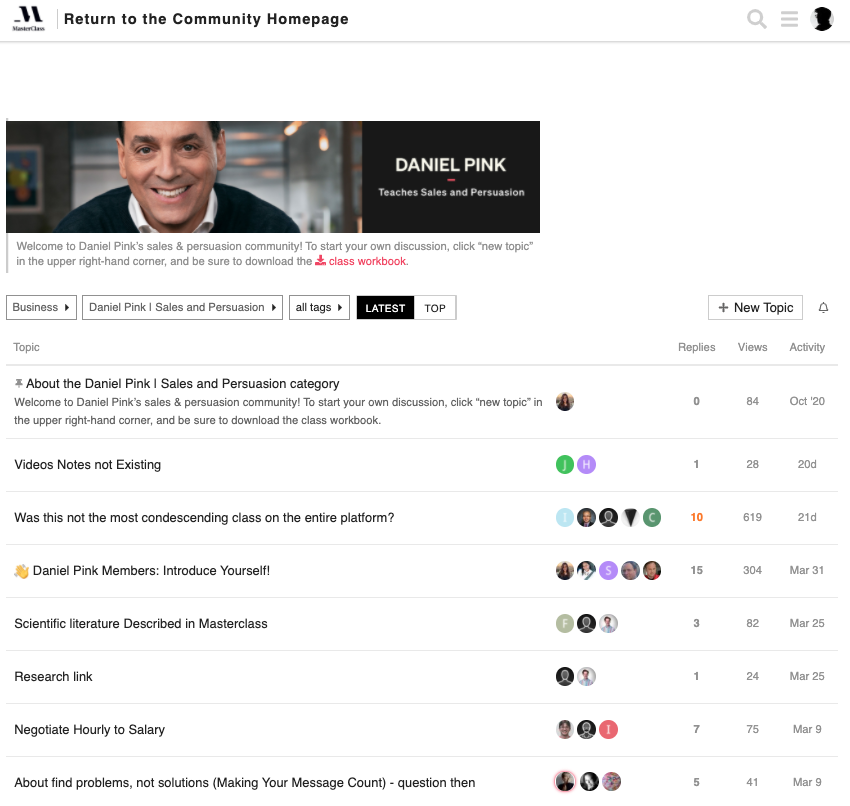 Daniel Pink Master Class community access